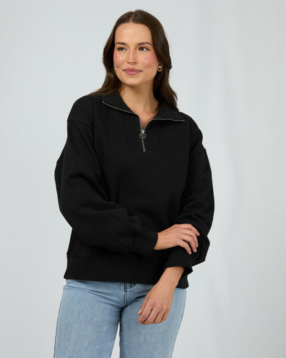 Silent Luxe 1/4 Zip Crew - Black