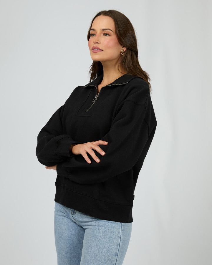 Silent Luxe 1/4 Zip Crew - Black