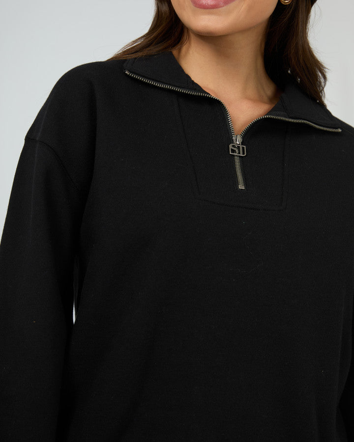 Silent Luxe 1/4 Zip Crew - Black