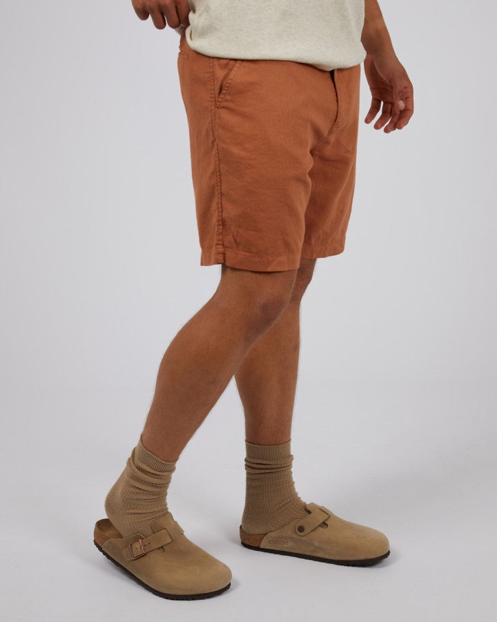 Tab Linen Shorts - Tan