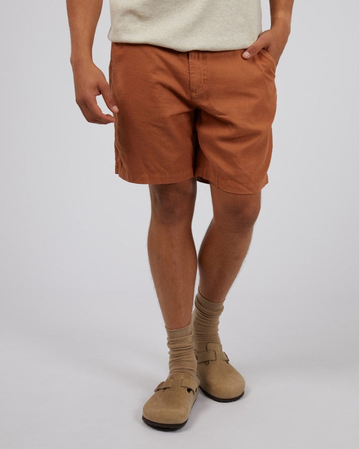 Tab Linen Shorts - Tan