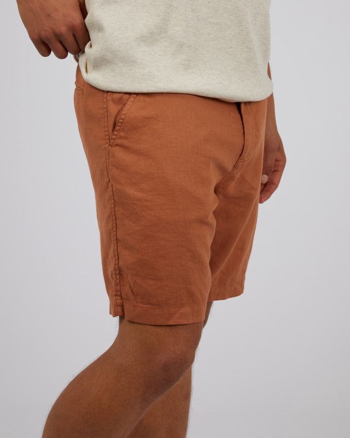 Tab Linen Shorts - Tan