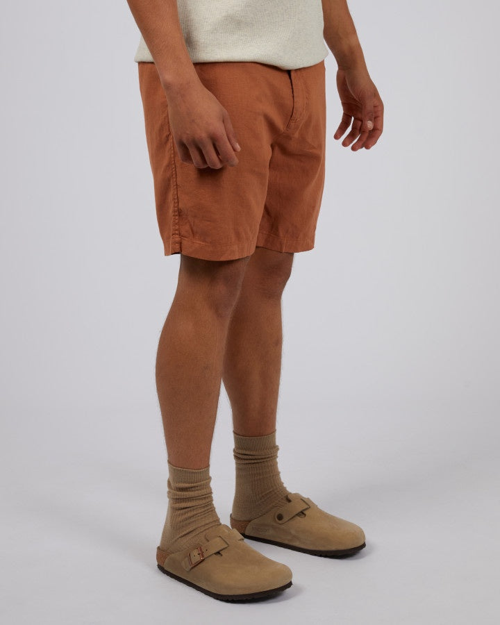 Tab Linen Shorts - Tan